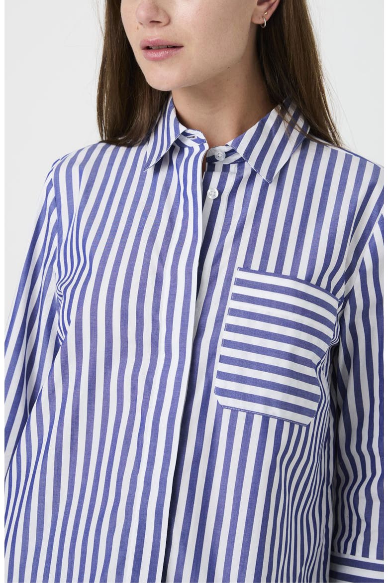 Striped Cotton Button-Up Shirt, Alternate, color, NAVY-WHITE