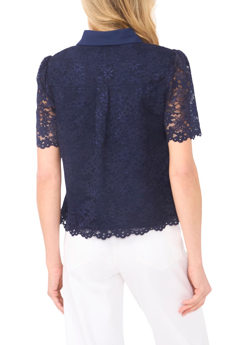 Floral Lace Short Sleeve Button-Up Shirt, Alternate, color, CLASSIC NAVY
