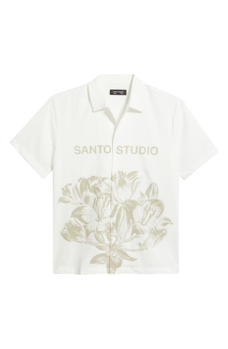 SANTO STUDIO Flower Graphic Button-Up Shirt, Alternate, color, White