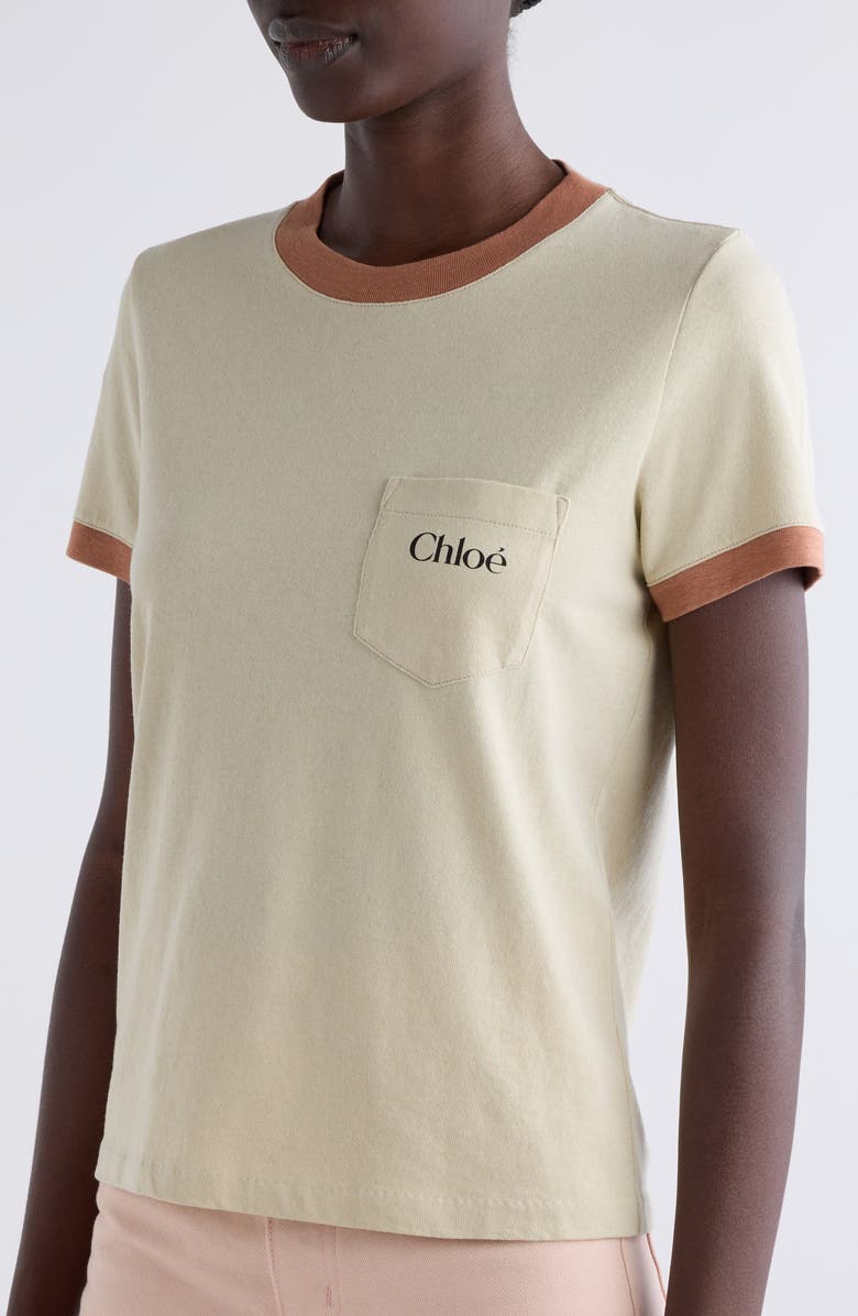 Chloé Cotton Ringer T-Shirt, Alternate, color, Blossom Beige