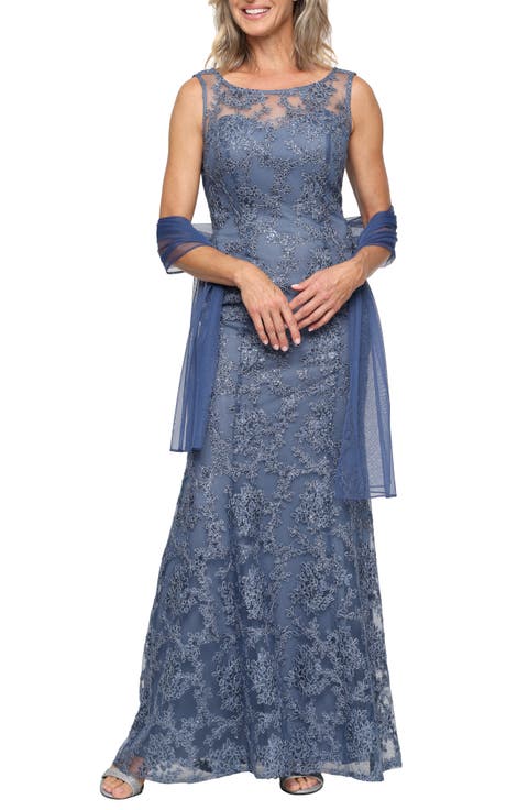 Sequin Sleeveless Gown with Shawl (Regular & Petite)