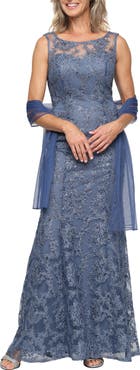 Alex Evenings Sequin Sleeveless Gown with Shawl