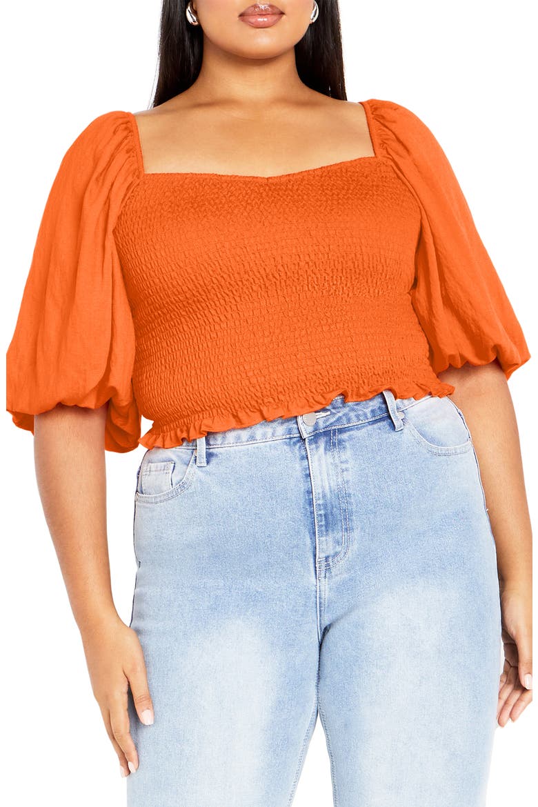 Chrysie Smocked Crop Top, Main, color, ORANGE