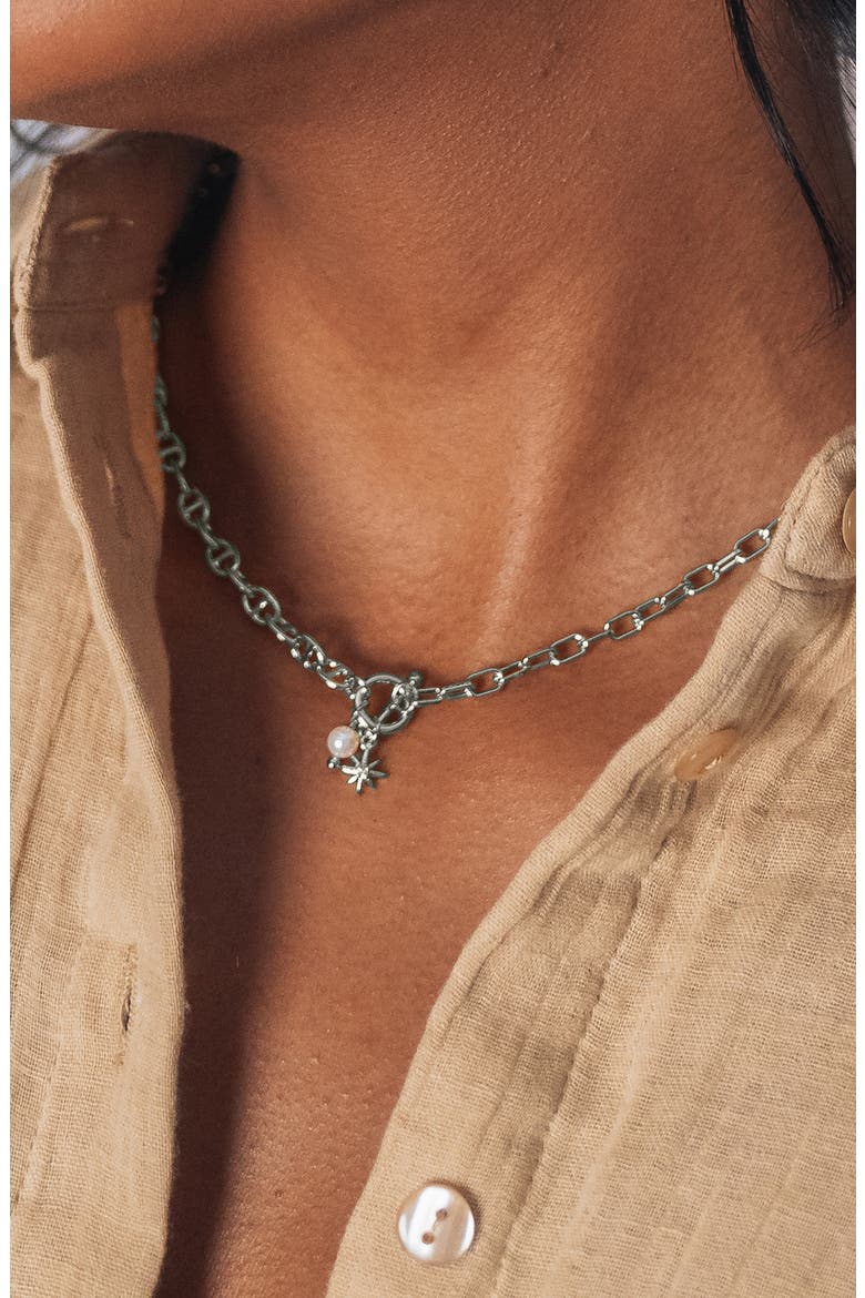 Ava Freshwater Pearl & Burst Toggle Chain Necklace, Alternate, color, SILVER