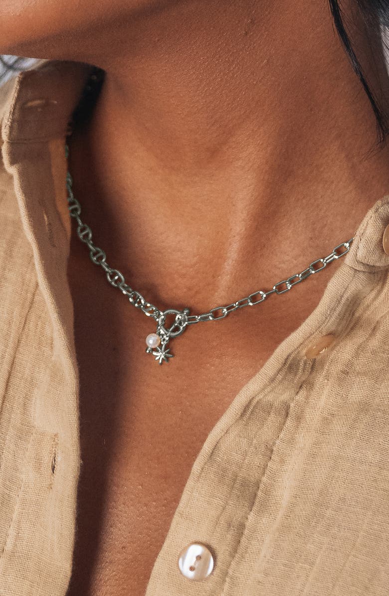 Sterling Forever Ava Freshwater Pearl & Burst Toggle Chain Necklace, Alternate, color,