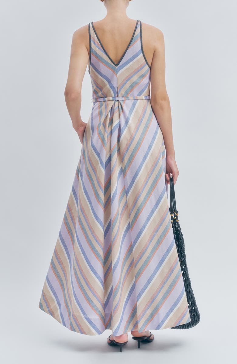 MAUDE CLUB Margie Diagonal Stripe Cotton & Linen Maxi Dress, Alternate, color, Lavender Stripe