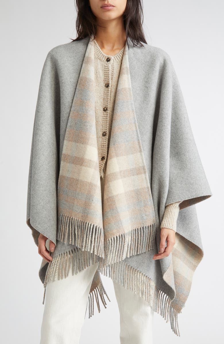 Johnstons of Elgin Reversible Wool Fringe Cape, Main, color, Light Grey