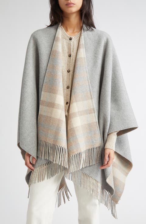 Reversible Wool Fringe Cape