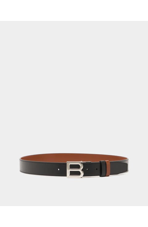 B Logo Adjustable And Reversible Belt in Leather