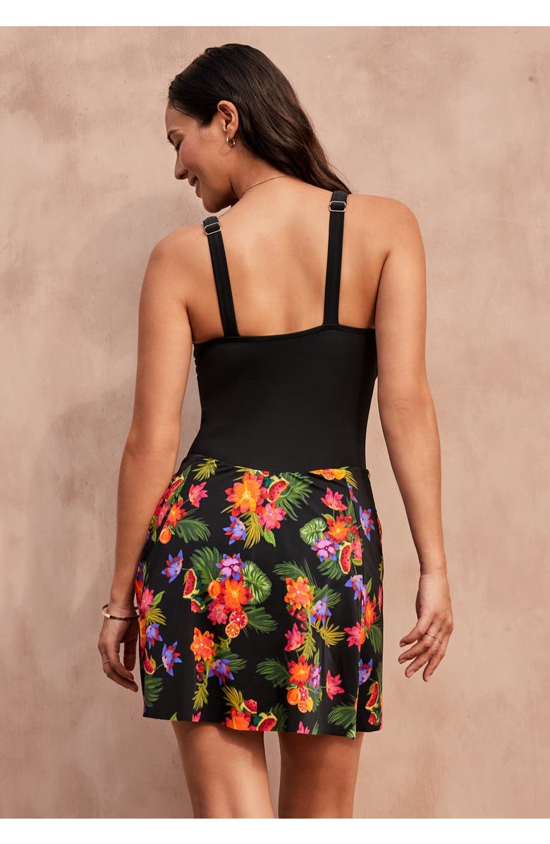 Swim 365 High-Neck Tank Swimdress, Alternate, color, Black Fruit Tropical