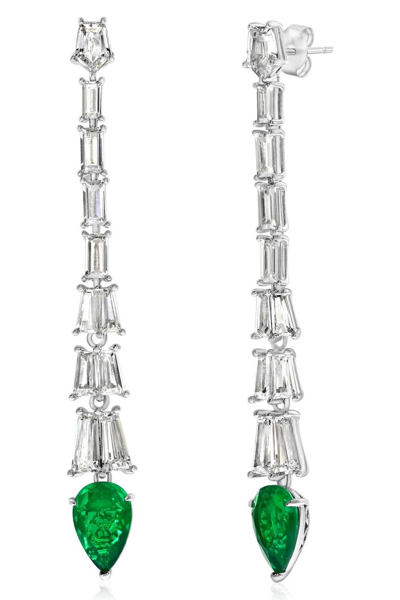 Gala Cubic Zirconia Linear Drop Earrings, Main, color, GREEN