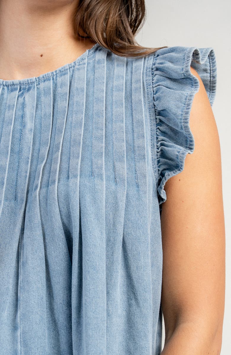 Beivy Ruffle Sleeve Washed Denim Top, Alternate, color, Light Blue