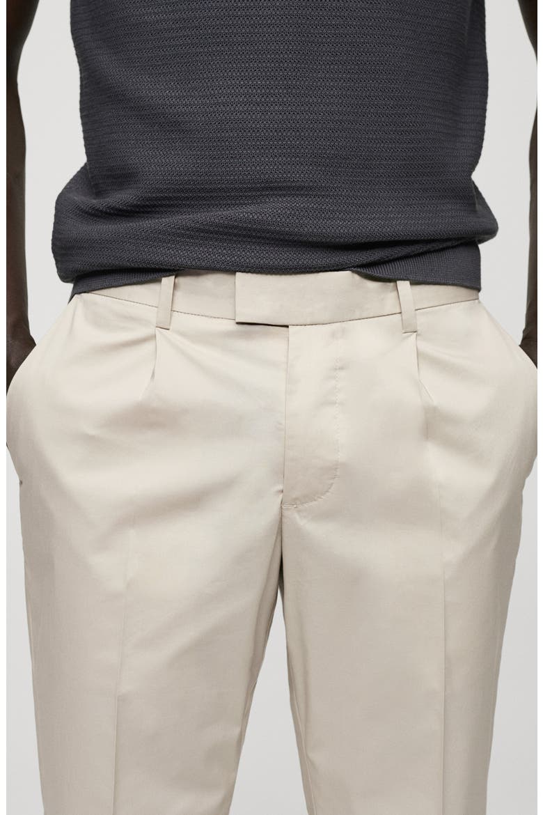 Slim Fit Pleated Crop Cotton Blend Chinos, Alternate, color, BEIGE