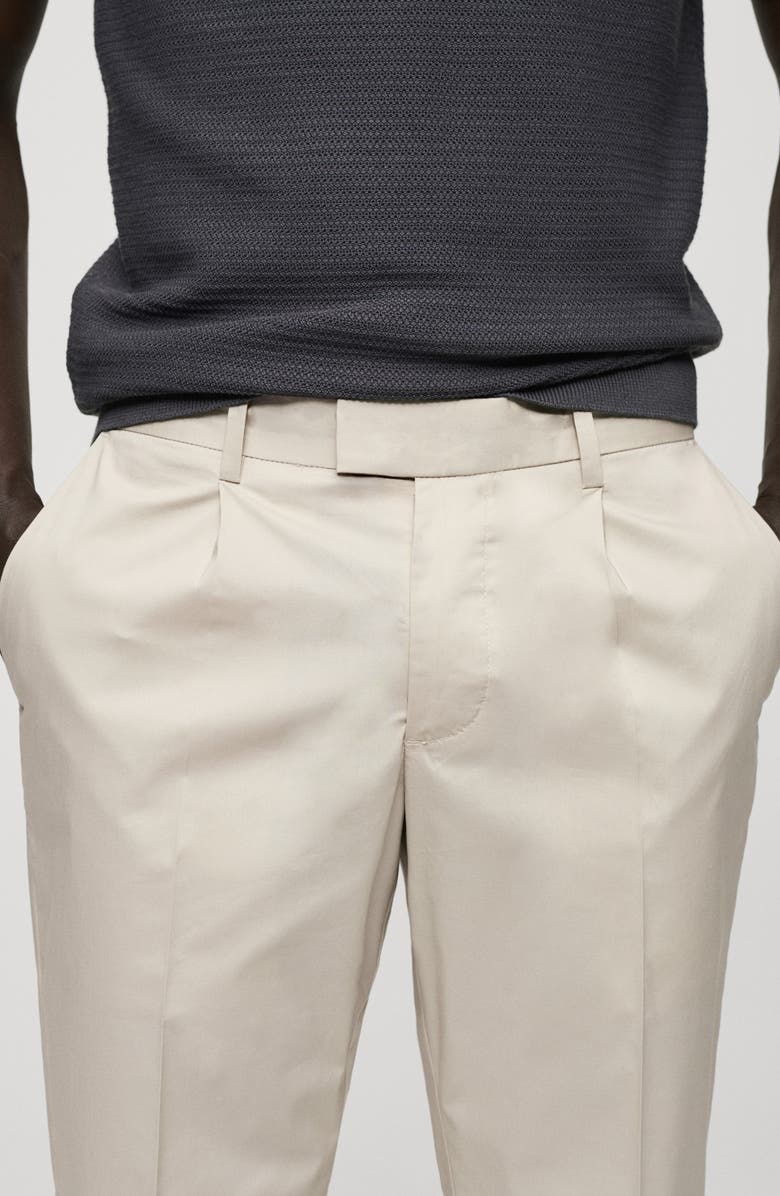 MANGO Slim Fit Pleated Crop Cotton Blend Chinos, Alternate, color, Beige