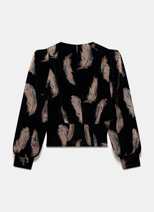 Mint Velvet Velvet Feather Print Top In Black