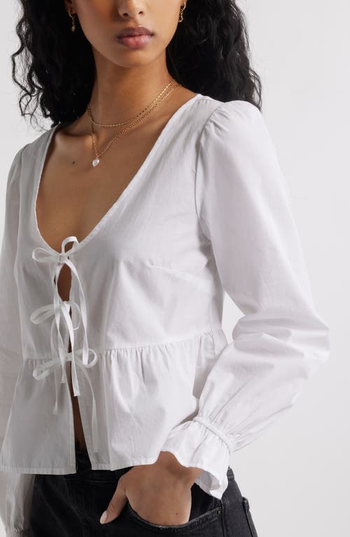Bp. Tie Front Scoop Neck Cotton Poplin Peplum Top In White