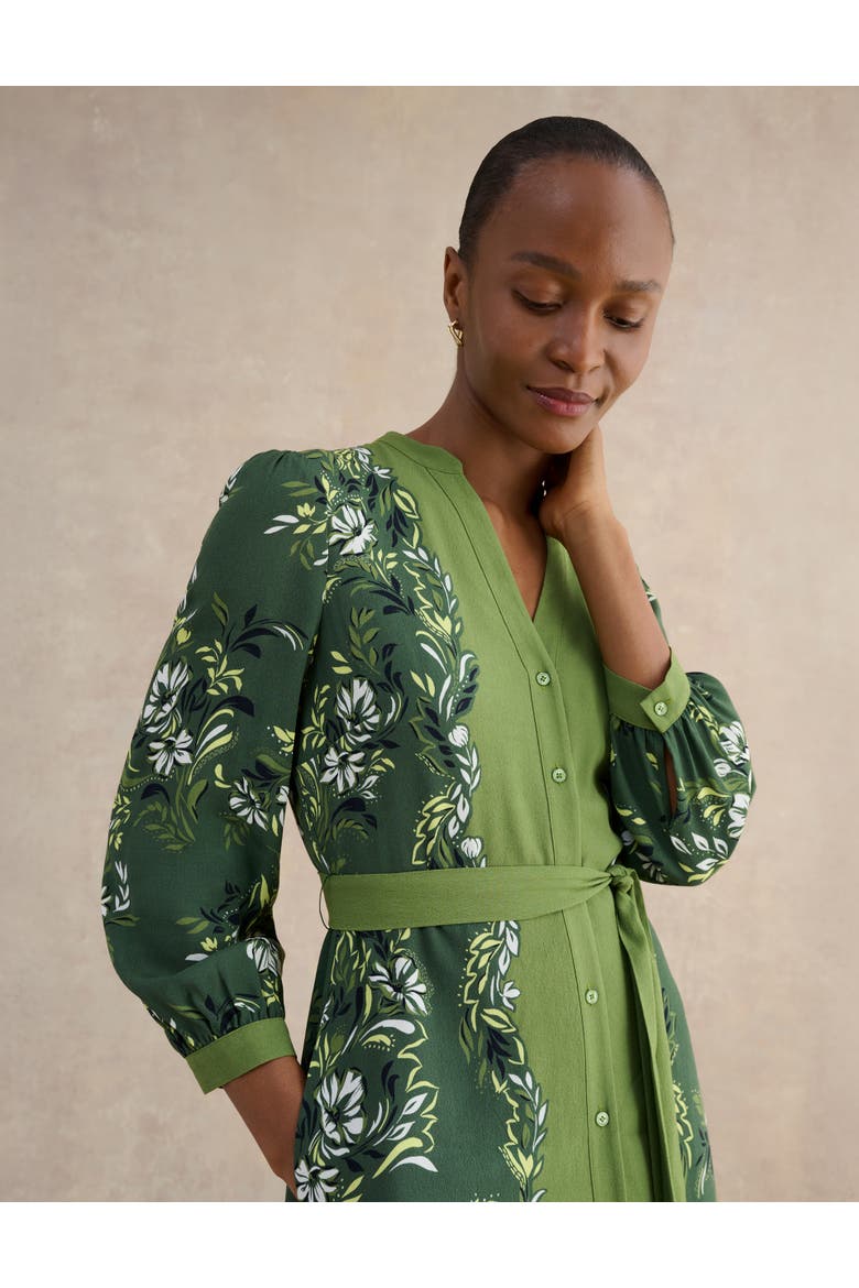 Apolline Printed V-Neck Midi Shirt Dress, Alternate, color, Green Multi