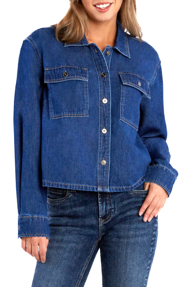 Lilou Boxy Denim Button-Up Shirt, Main, color, MIDNIGHT BLUE