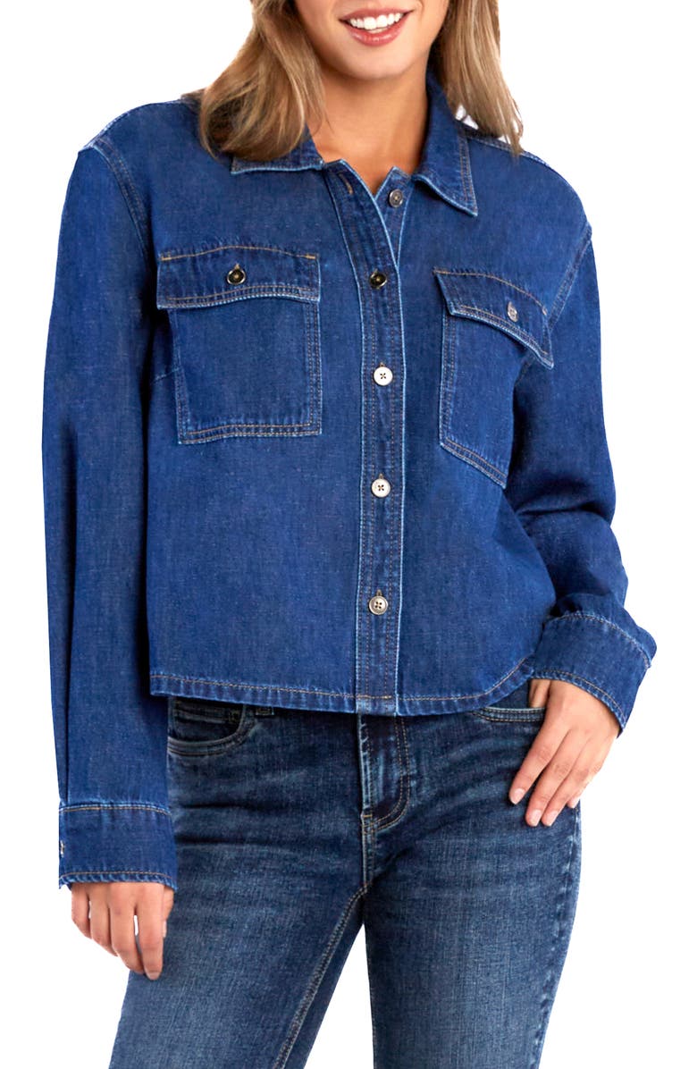 Wash Lab Denim Lilou Boxy Denim Button-Up Shirt, Main, color, Midnight Blue