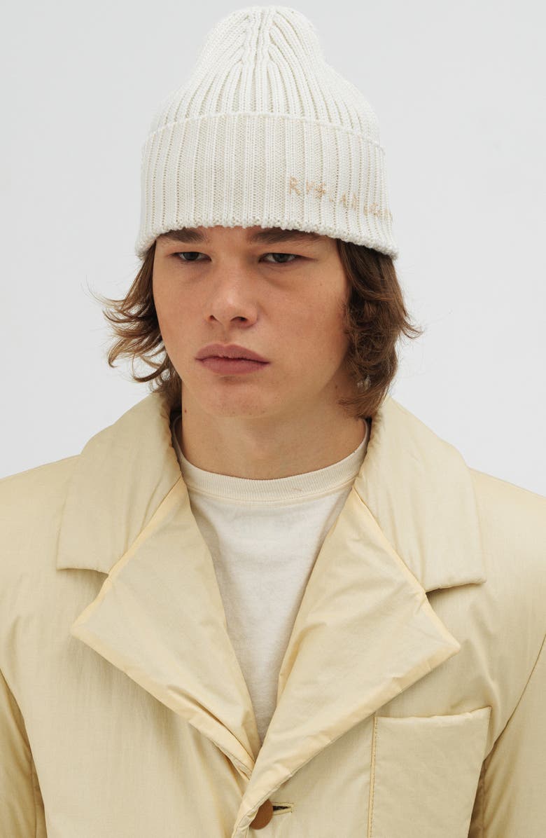 Ruslan Baginskiy Monogram Embroidered Rib Wool Blend Beanie, Alternate, color, Cream