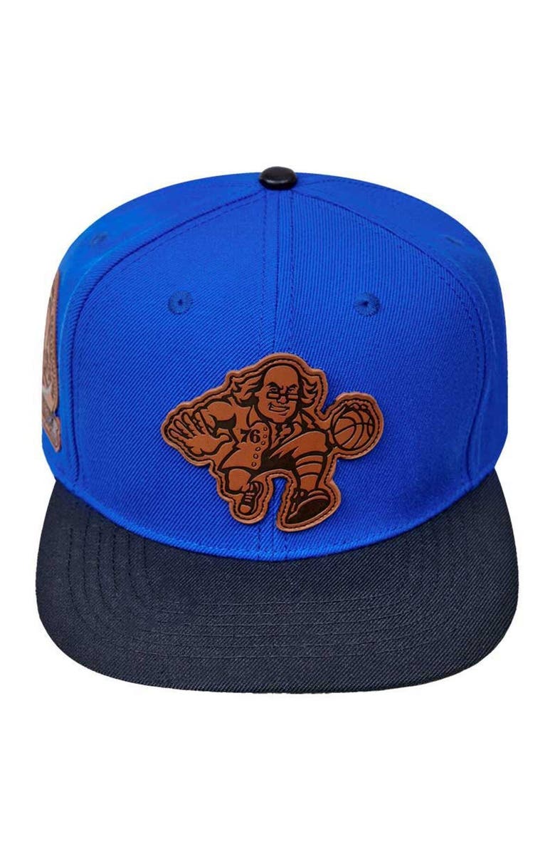 PRO STANDARD Men's Pro Standard  Royal/Black Philadelphia 76ers Heritage Leather Patch Snapback Hat, Alternate, color, 