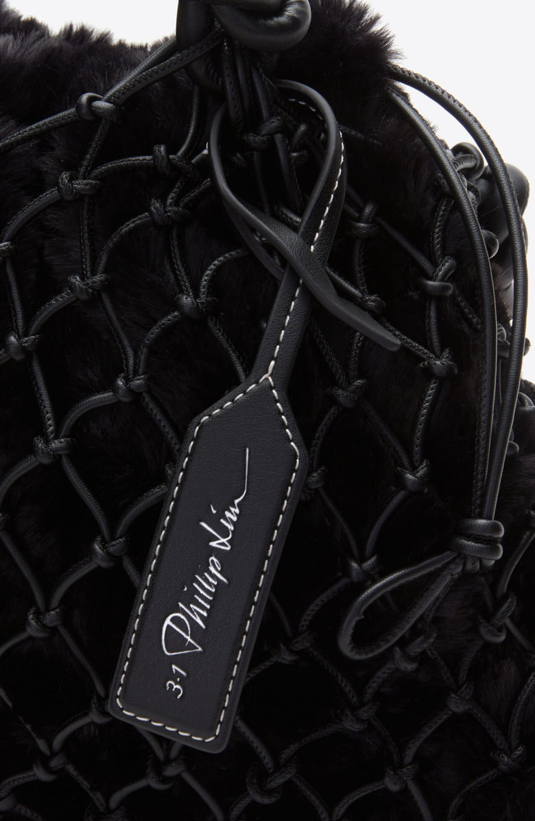 3.1 Phillip Lim Faux Fur Macrame Mini Sac, Alternate, color, Black