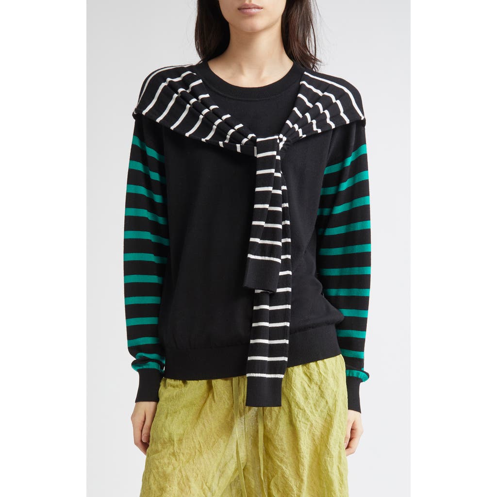 Zankov Theodore Stripe Merino Wool Sweater With Stripe Scarf Detail In Multi