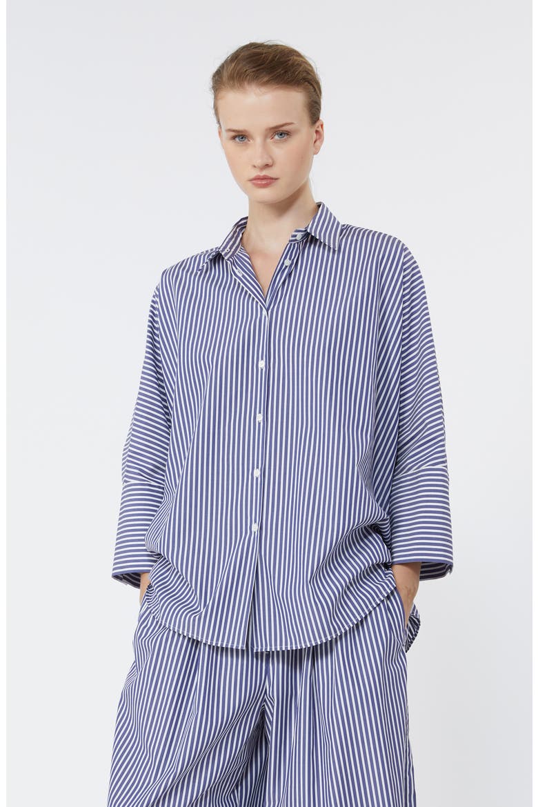Hudson Oversize Stripe Button-Up Shirt, Alternate, color, NAVY