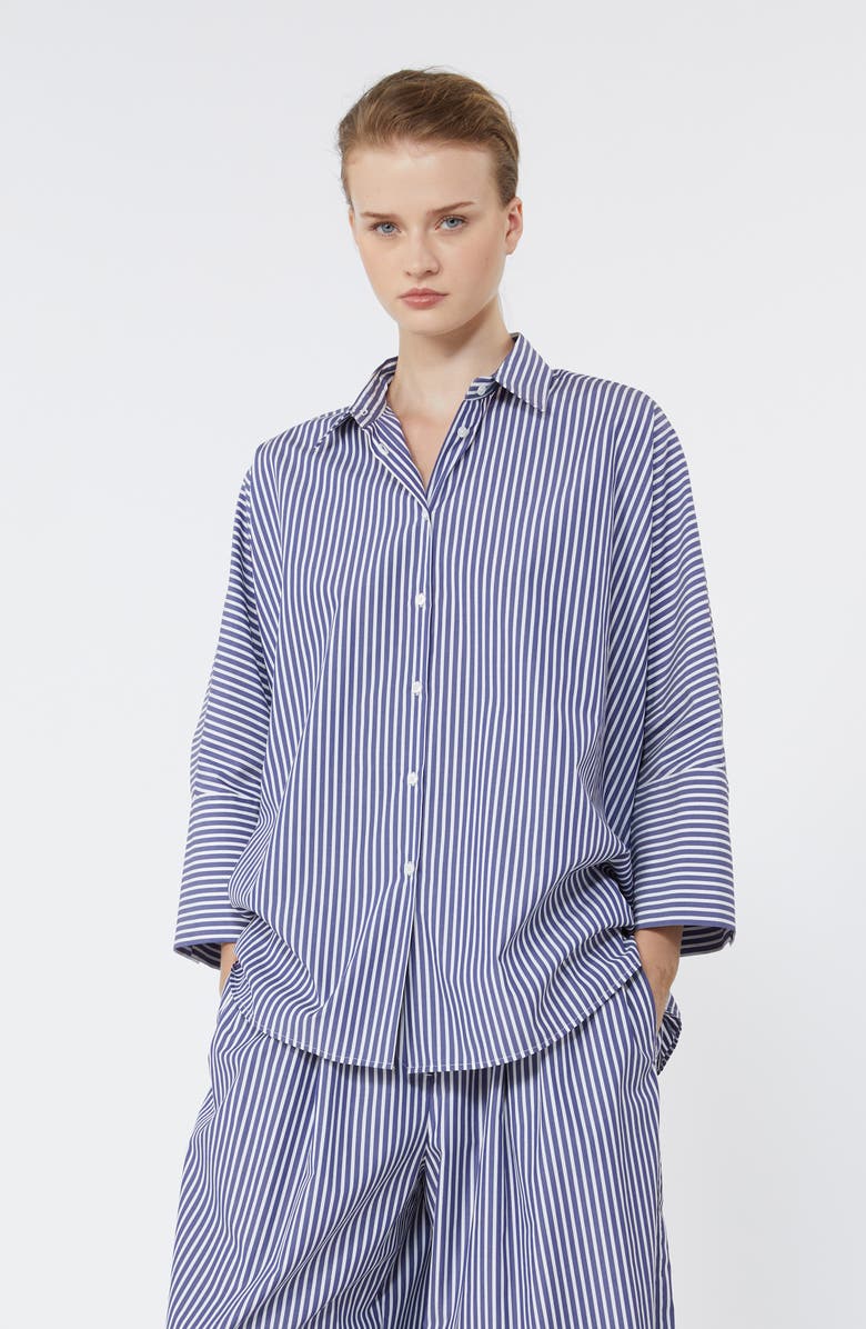 Weekend Max Mara Hudson Oversize Stripe Button-Up Shirt, Alternate, color, Navy