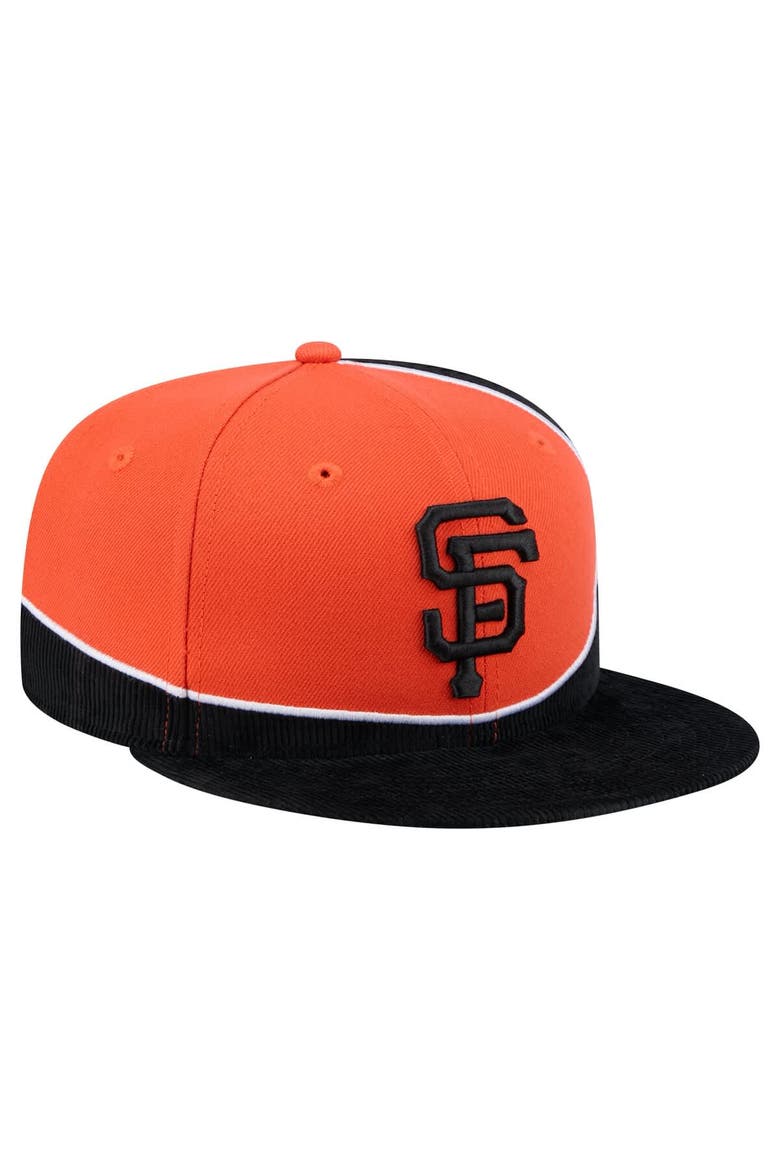 Men's New Era Black/Orange San Francisco Giants Retro Split Corduroy Snapback Hat, Alternate, color, Black