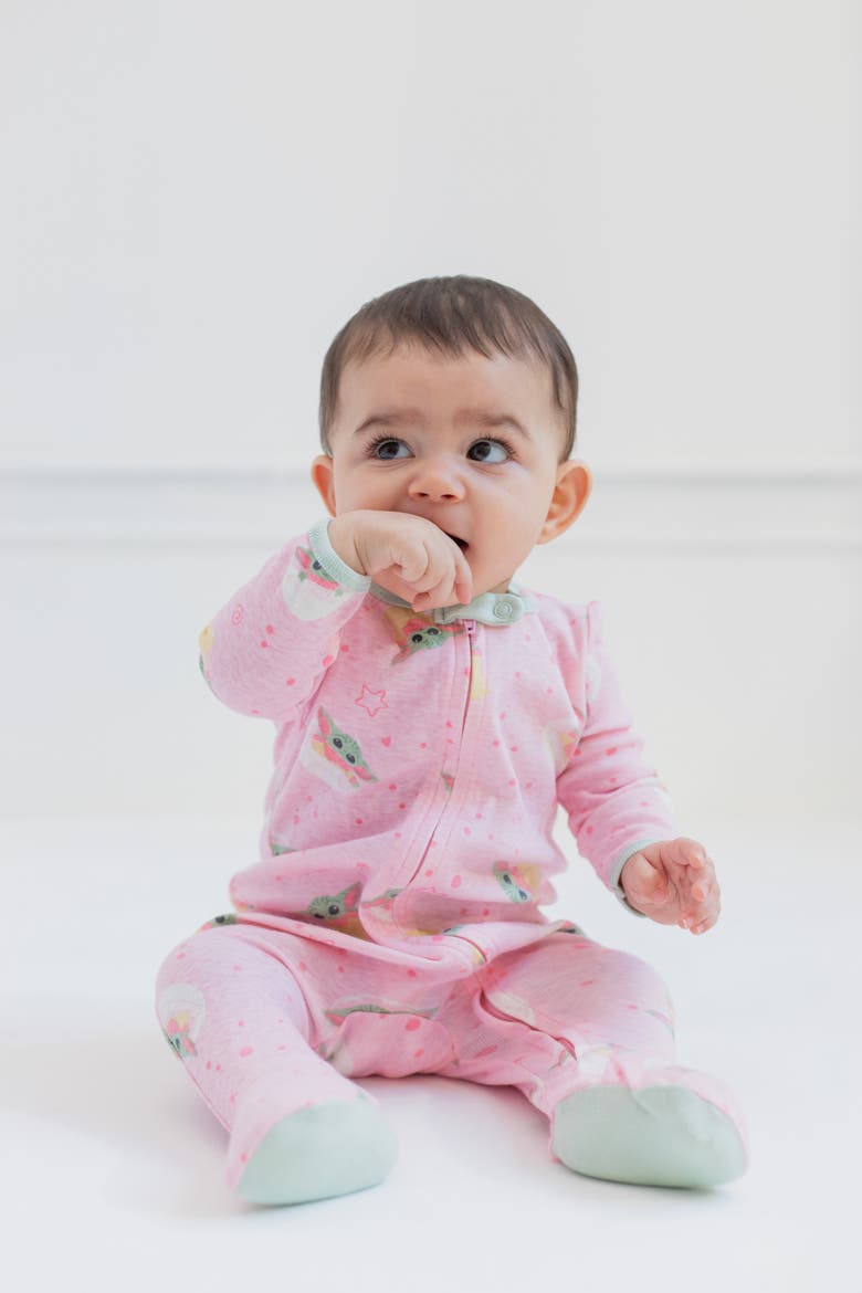 The Mandalorian Grogu 2-Pack Footed One Piece Sleep N' Play, Alternate, color, Mint Pink Grogu