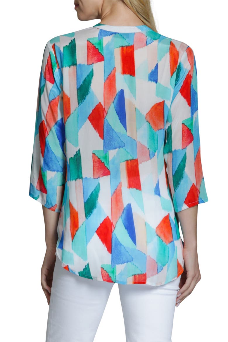 Mixed Stripe Mandarin Collar Button-Up Shirt, Alternate, color, ORANGE TURQUOISE MULTI