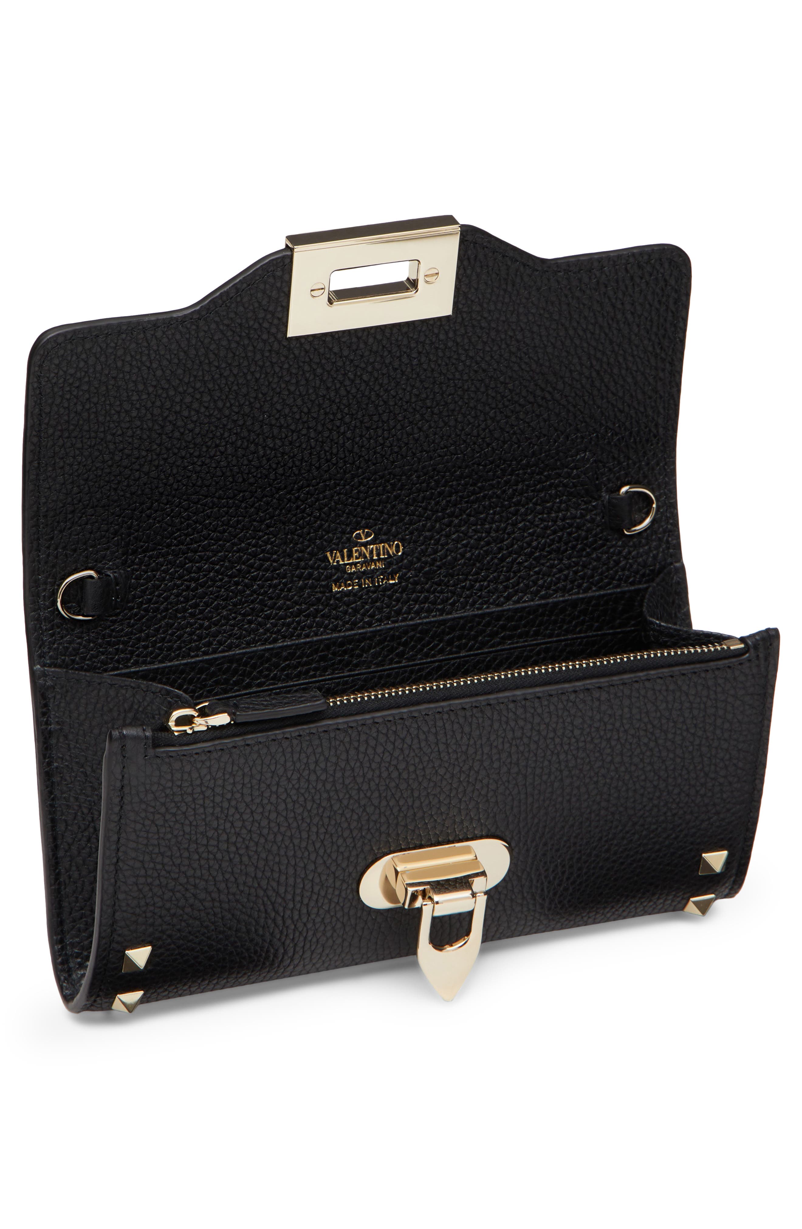 Valentino Garavani Mini Rockstud Leather Crossbody Wallet, Alternate, color, 