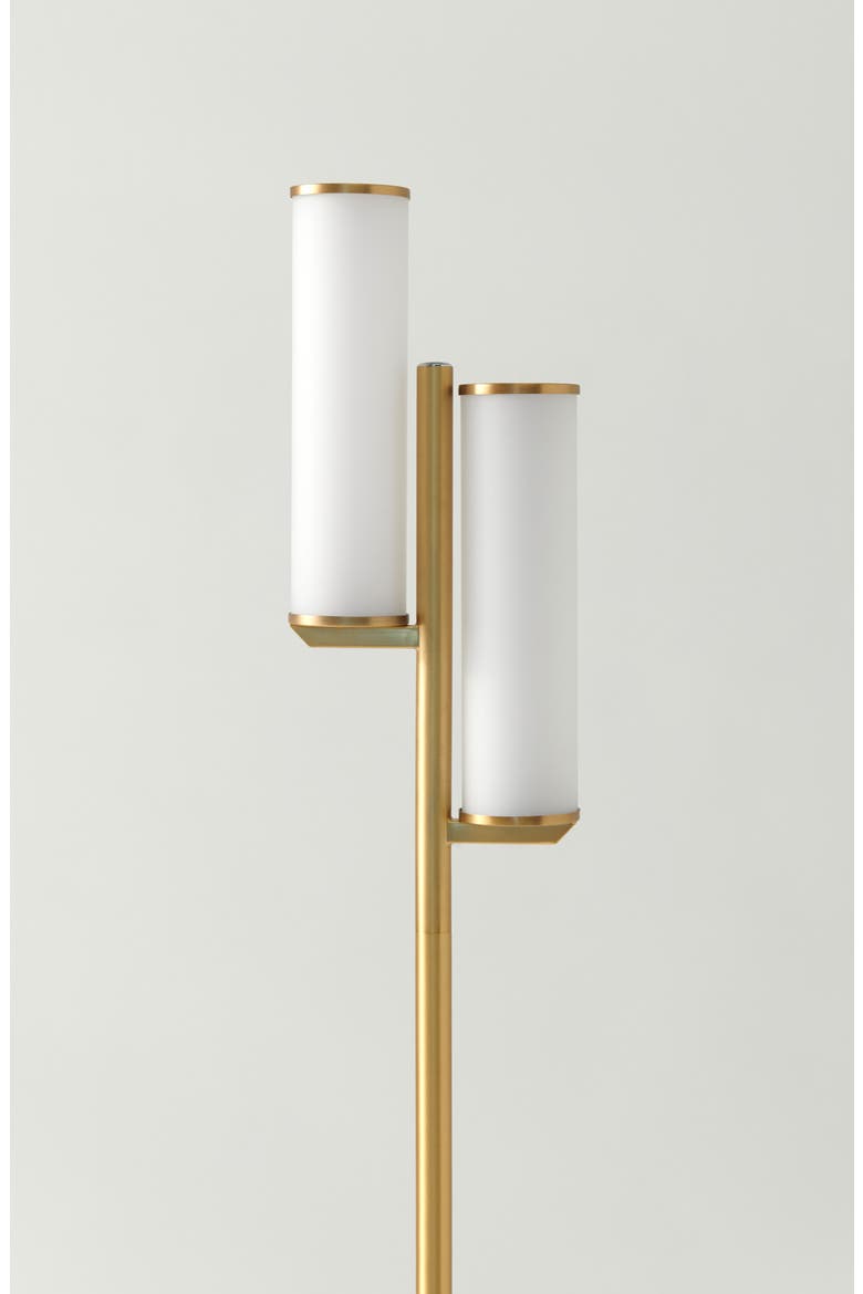 Gemini 64" Industrial LED Standing Floor Lamp with Glass Cylinder Shades, 3-Way Dimming, Alternate, color, BRASS