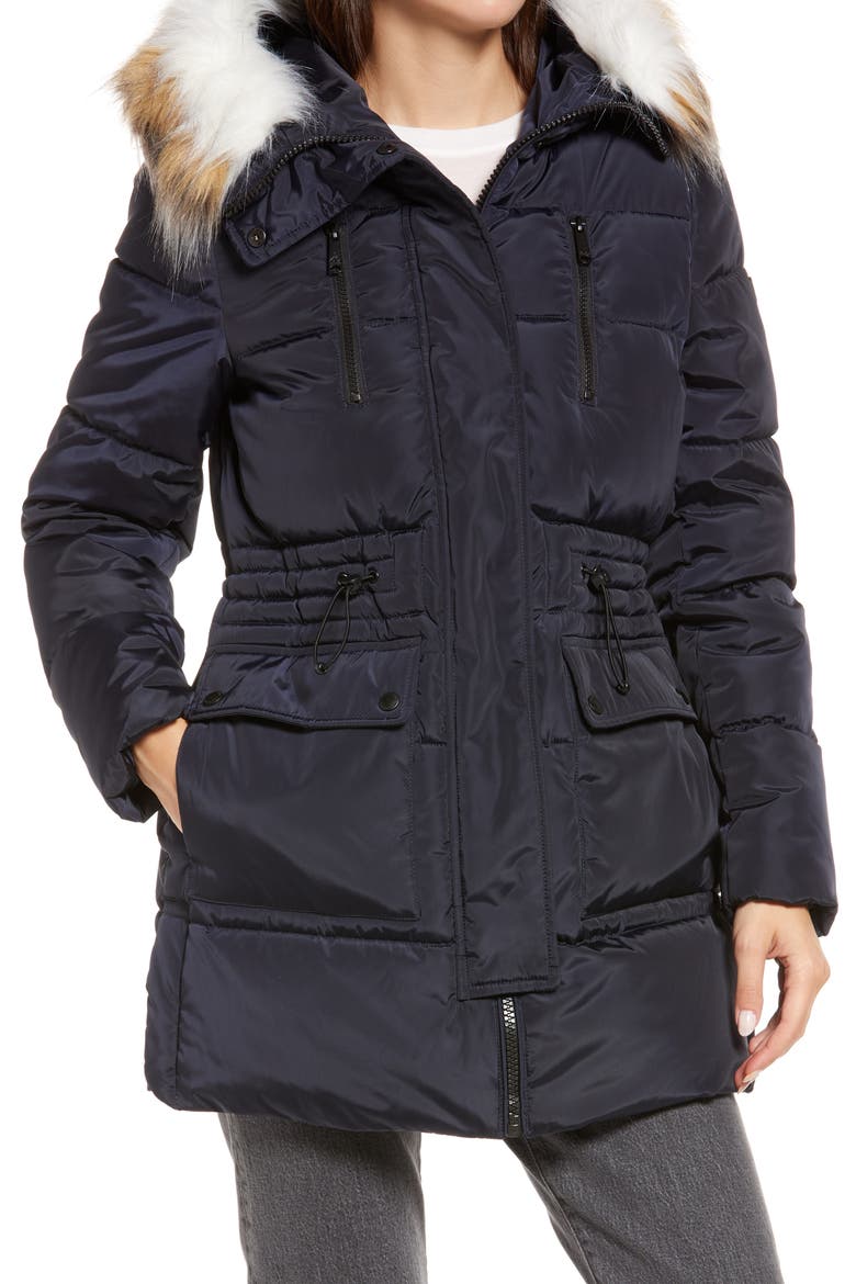 Water Repellent Parka with Removable Faux Fur Trim, Alternate, color, NAVY