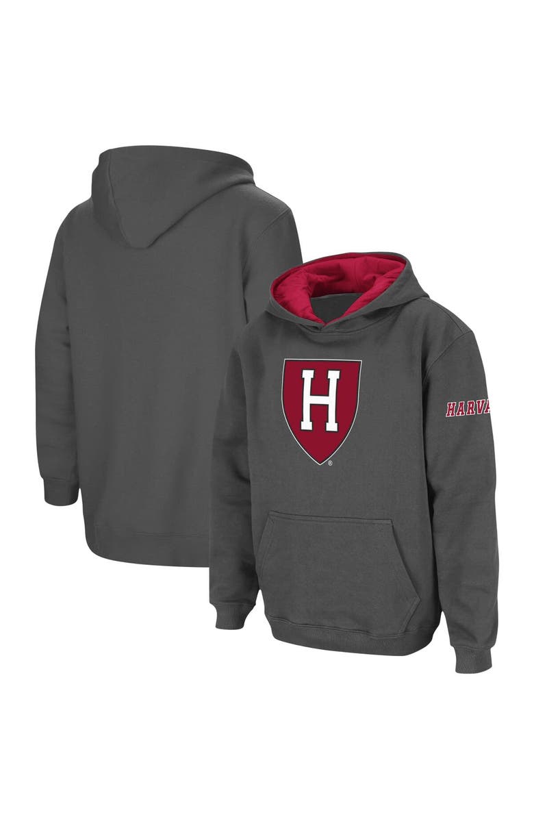 STADIUM ATHLETIC Youth Charcoal Harvard Crimson Big Logo Pullover Hoodie, Main, color, Charcoal