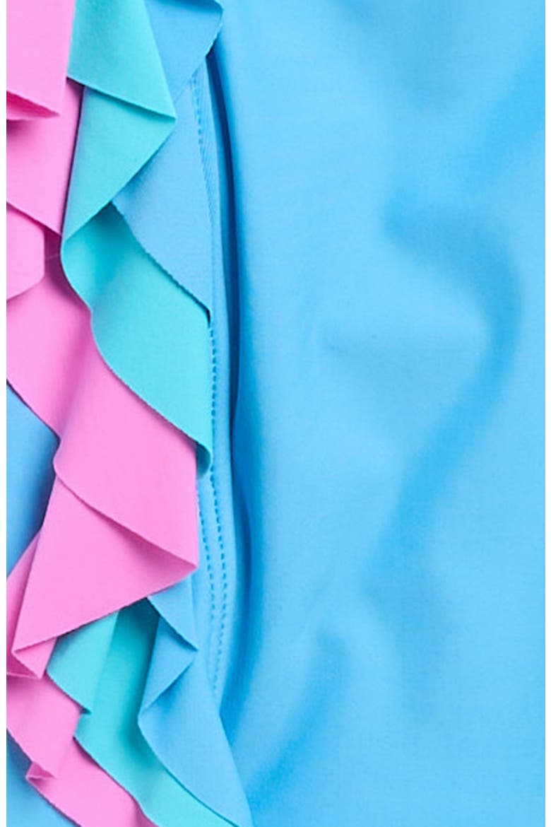 Kids' Ruffle Long Sleeve One-Piece Rashguard Swimsuit, Alternate, color, BLUE HORIZON