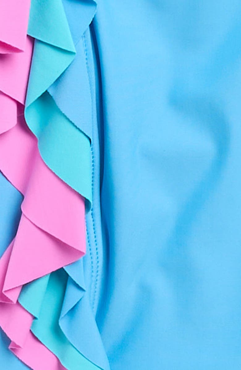 Beach Lingo Kids' Ruffle Long Sleeve One-Piece Rashguard Swimsuit, Alternate, color, Blue Horizon