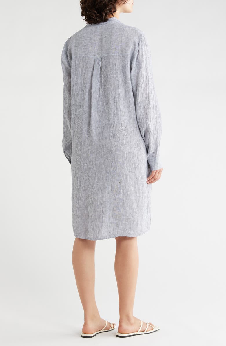 Eileen Fisher Stripe Long Sleeve Organic Linen Shirtdress, Alternate, color, Ink