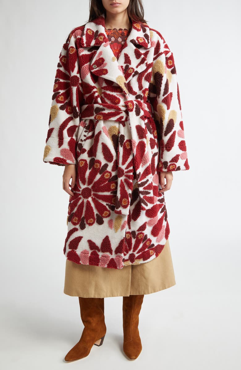 FARM Rio Ainika Flowers Belted Fleece Coat, Alternate, color, 