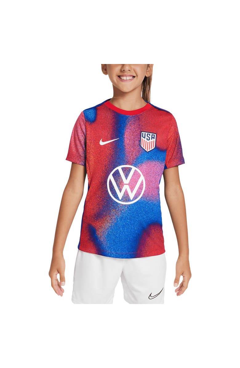 Nike Youth Nike Red/Blue USMNT 2024 Academy Pro Pre-Match Sponsor Top, Main, color, Red