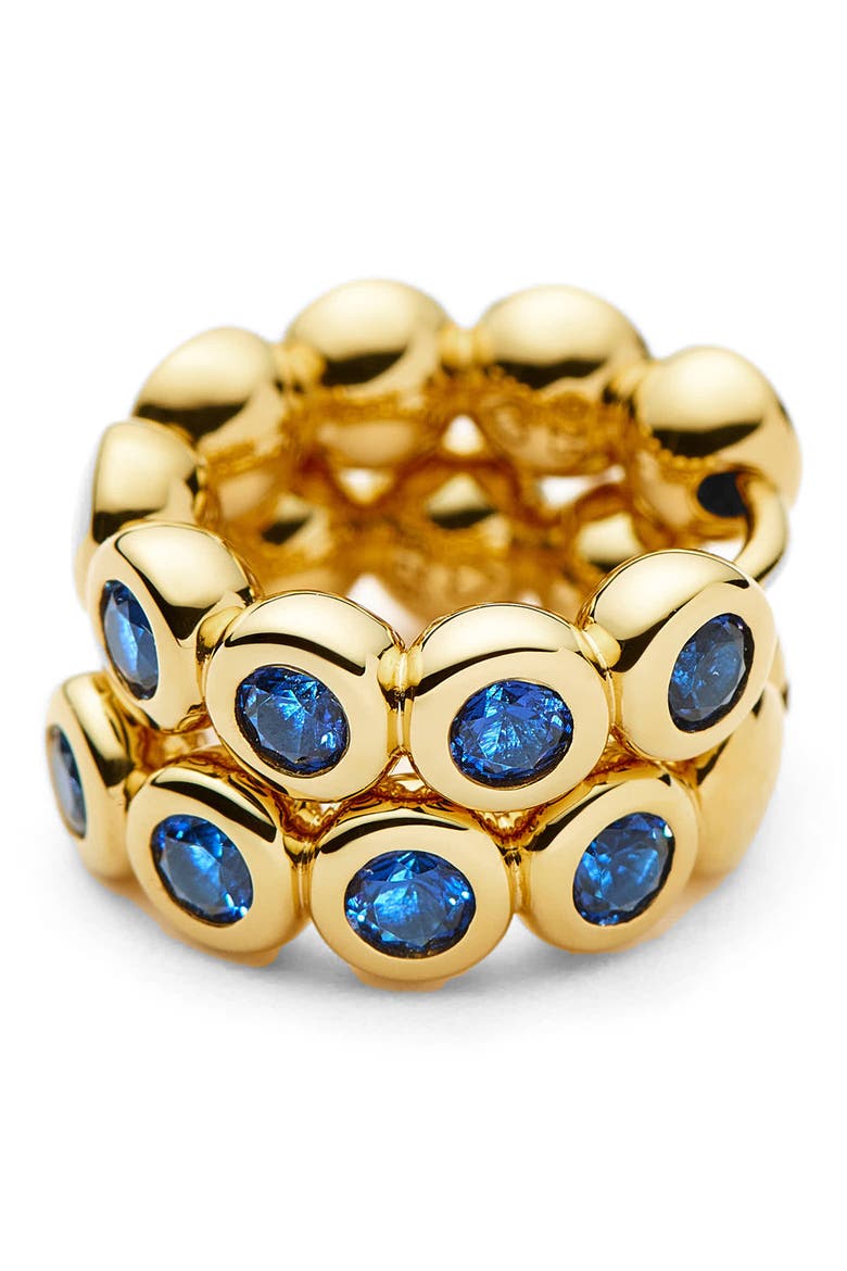 Small Tennis Hoop Earrings, Alternate, color, GOLD/ BLUE