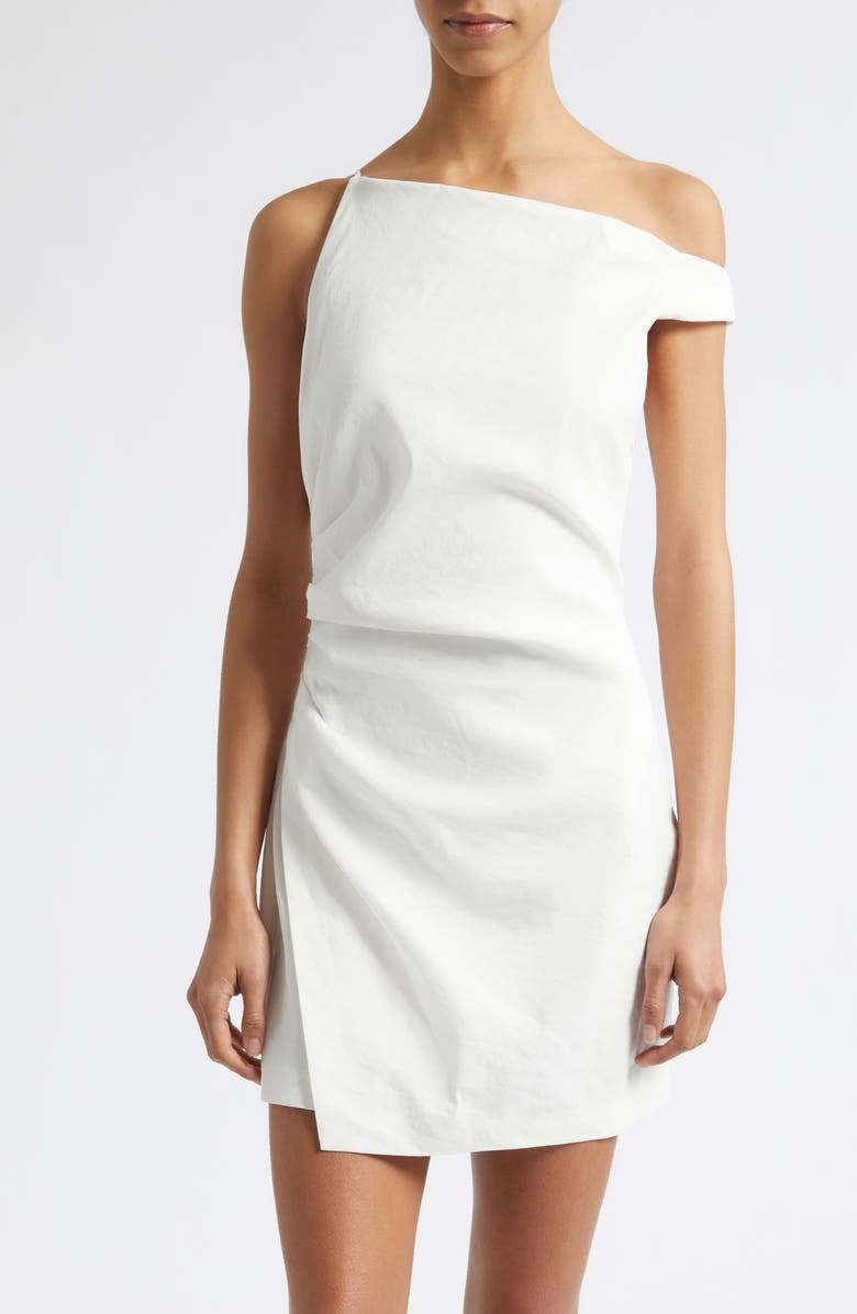 A.L.C. Leia One-Shoulder Linen Blend Dress, Alternate, color, White