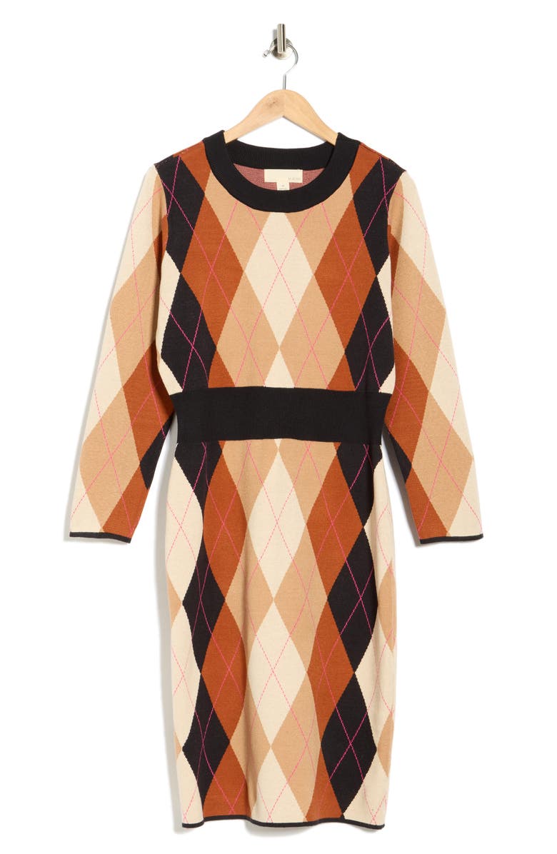 BY DESIGN Sorority Long Sleeve Sweater Dress, Main, color, Diamond Argyle