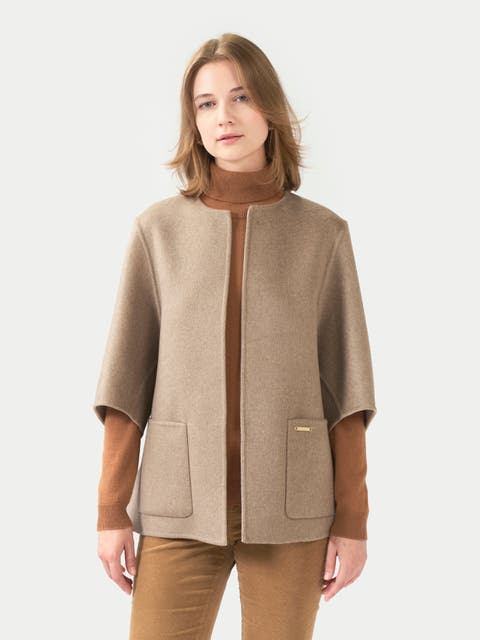 Patch Pocket Cashmere Poncho Jacket