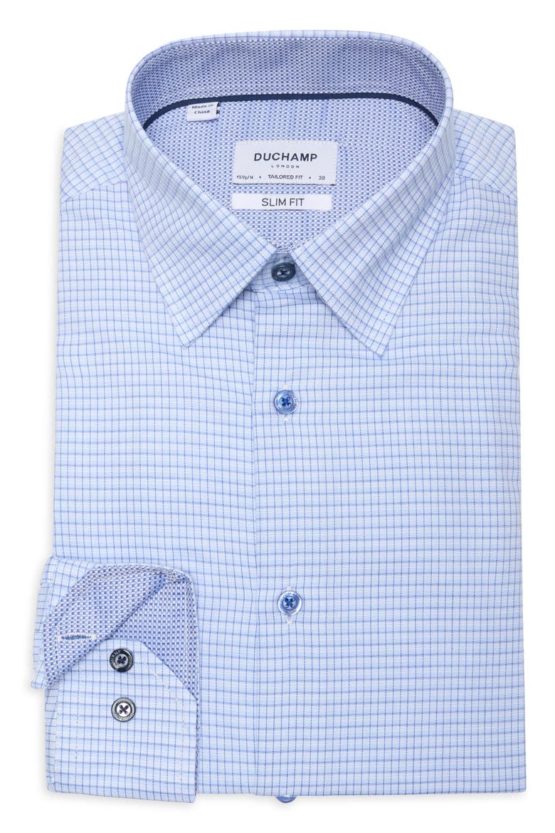 Slim Fit Check Stretch Cotton Dress Shirt, Alternate, color, BLUE