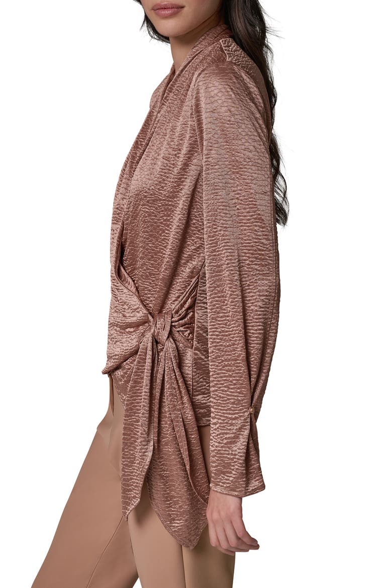 Crinkle Tie Waist Satin Top, Alternate, color, CAMEL