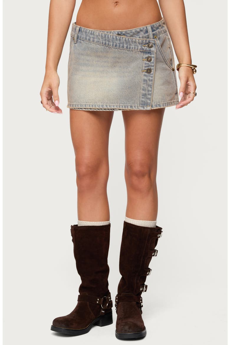 Mud Low Rise Wrap Denim Miniskort, Main, color, BLUE-VINTAGE-WASHED