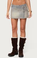 EDIKTED Mud Low Rise Wrap Denim Miniskort