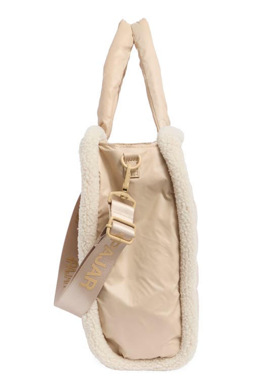 Pajar Quilted Faux Shearling Trim Tote Bag In Tan